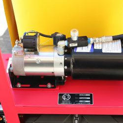 Custom Aerospace MRO Battery Powered Mobile Support Scissor Lift, Close up View of DC Motor and Serial Number Tag