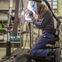 ergonomic workstation in a welding shop